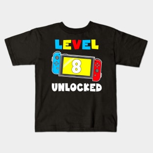 Level 8 Unlocked Gamer 8th Birthday Kids T-Shirt